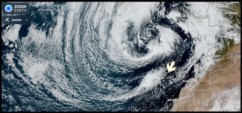 Satellitenansicht des Sturmtiefs Therese 2026