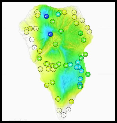 Aktuelle Regenkarte La Palma 12.00 Uhr