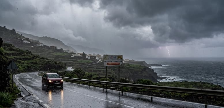 Nasse Straßen/ Unwetter La Palma Therese