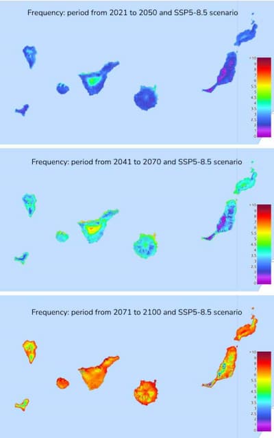 Wärmeewntwicklung auf den Kanaren bis zum Jahr 2100