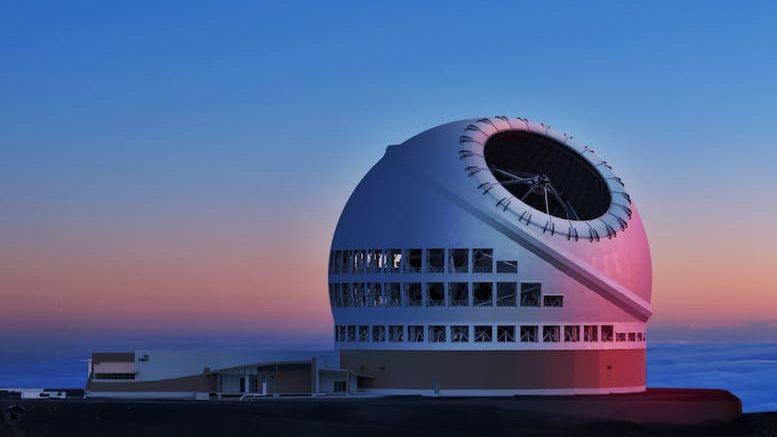 Eine realistische Simulation der TMT-Kuppel in der Dämmerung