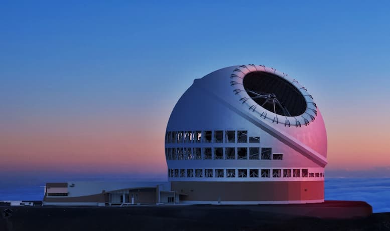 Eine realistische Simulation der TMT-Kuppel in der Dämmerung