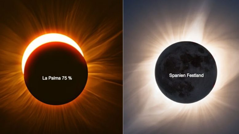 Sonnenfinsternis La palma 75 % und Festlandspanien total