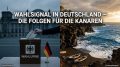 Eine deutsche Wahlurne mit Stimmzettel/ Das stürmische Meer an einer kanarischen Felsküste