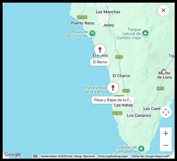 Geplanter Streckenverlauf der Ortsumgehung LP-2 zwischen El Remo und La Zamora auf La Palma