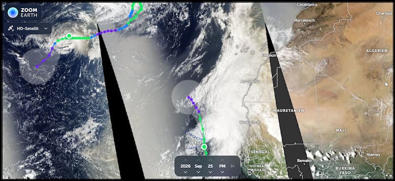 Satellitenaufnahme des Tropensturm Gonzalo/ Tropensturm Gonzalo La Palma Wetter