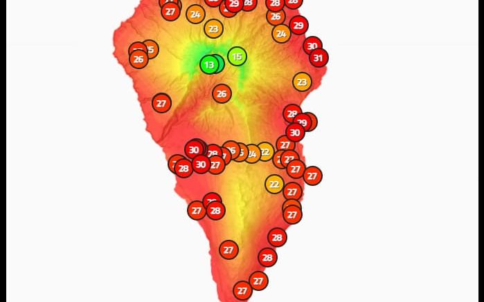 Extrem hohe Temperaturen am Samstag um 22.00 Uhr/ Tropensturm Gonzalo La Palma