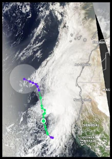 Satellitenaufnahme 12.00 Uhr/ Tropensturm Gonzalo La Palma Wetter