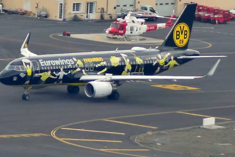 Flughafen La Palma mit bemaltem Eurowings-Flugzeug/ Flugplan La Palma Winter